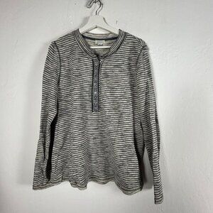 Sundance Womens Henley Shirt Large Black/White Striped Knit Pullover Top Casual